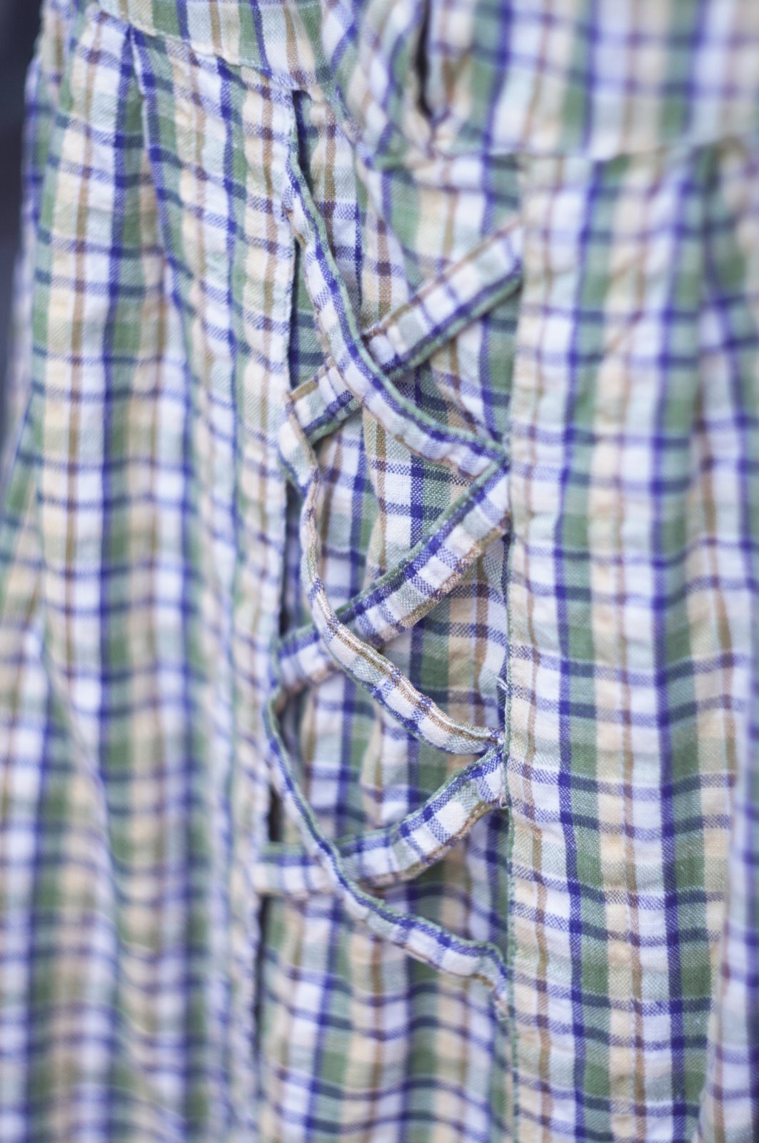 画像7: "Tokyo boire" グリーン系 チェック柄 フレンチスリーブ  レトロワンピース ラウンドネック シワ加工[20072]