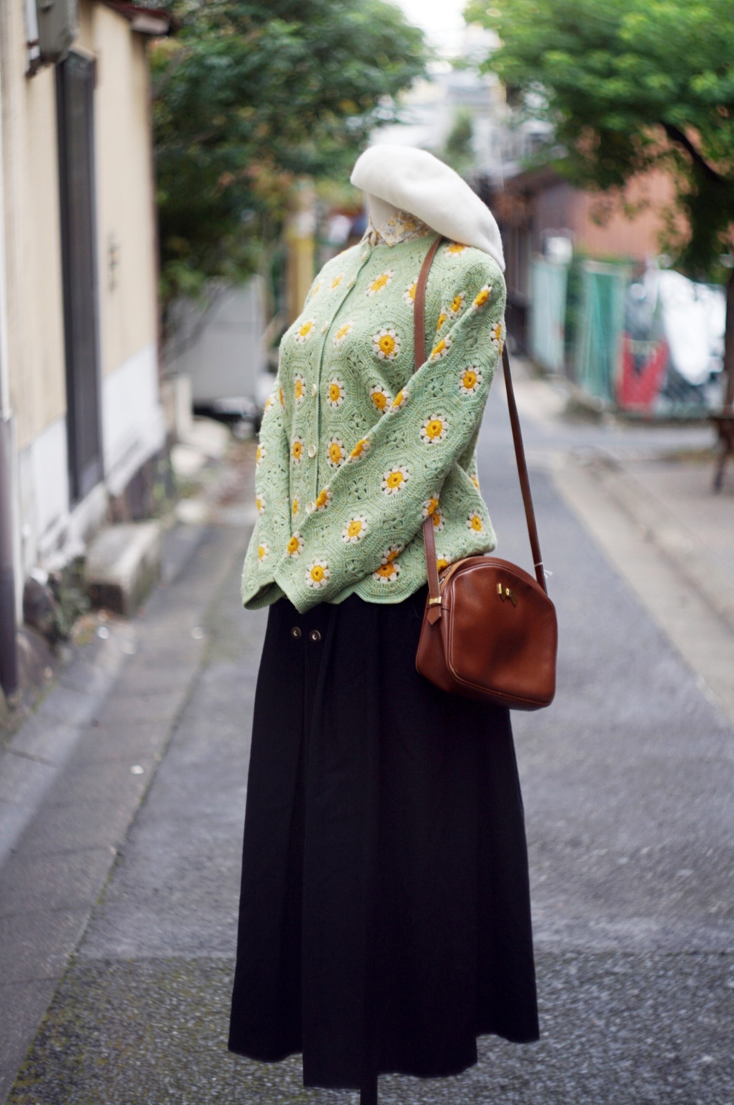 画像8: 花柄 グリーン ニット カーディガン クロシェ [20423]