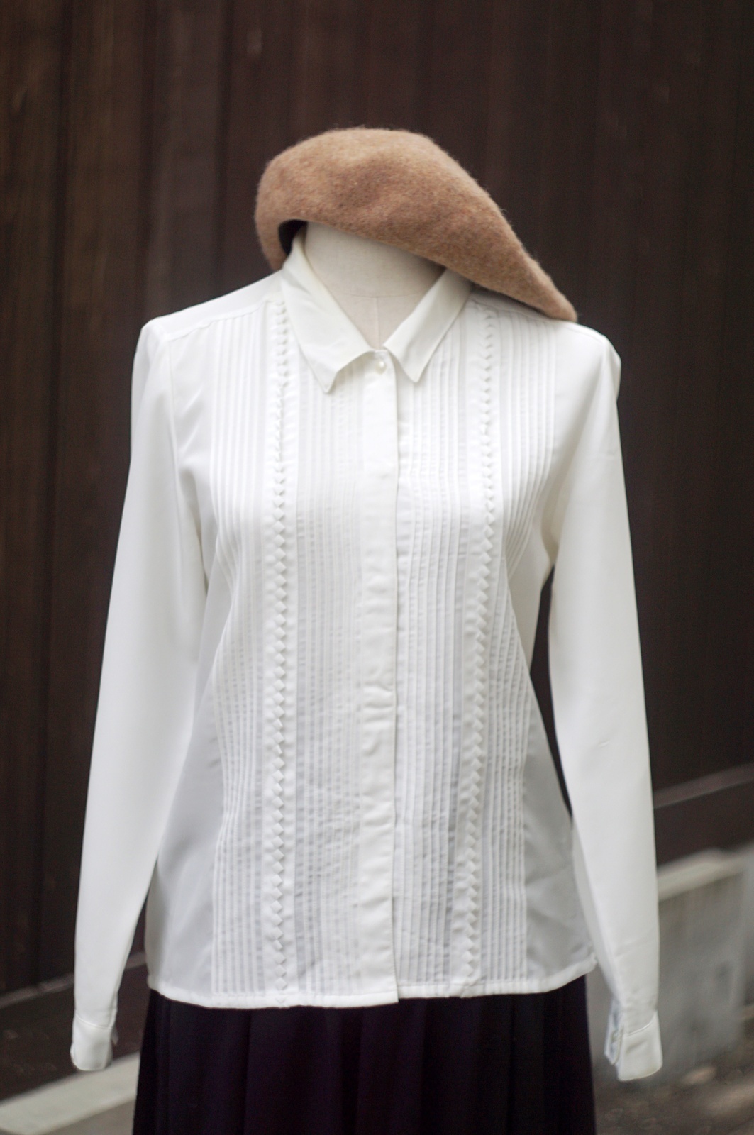 画像8: ”VIRIDIAN” 白 長袖 ブラウス レギュラーカラー ピンタック[20437]