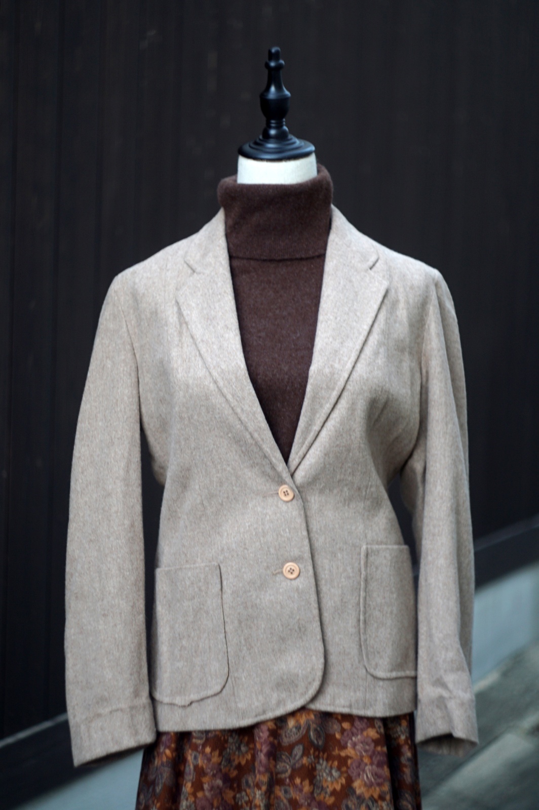 画像1: "Oshan de ea Renta" US製 ベージュ系 無地 ウール混 テーラード ジャケット[20451]