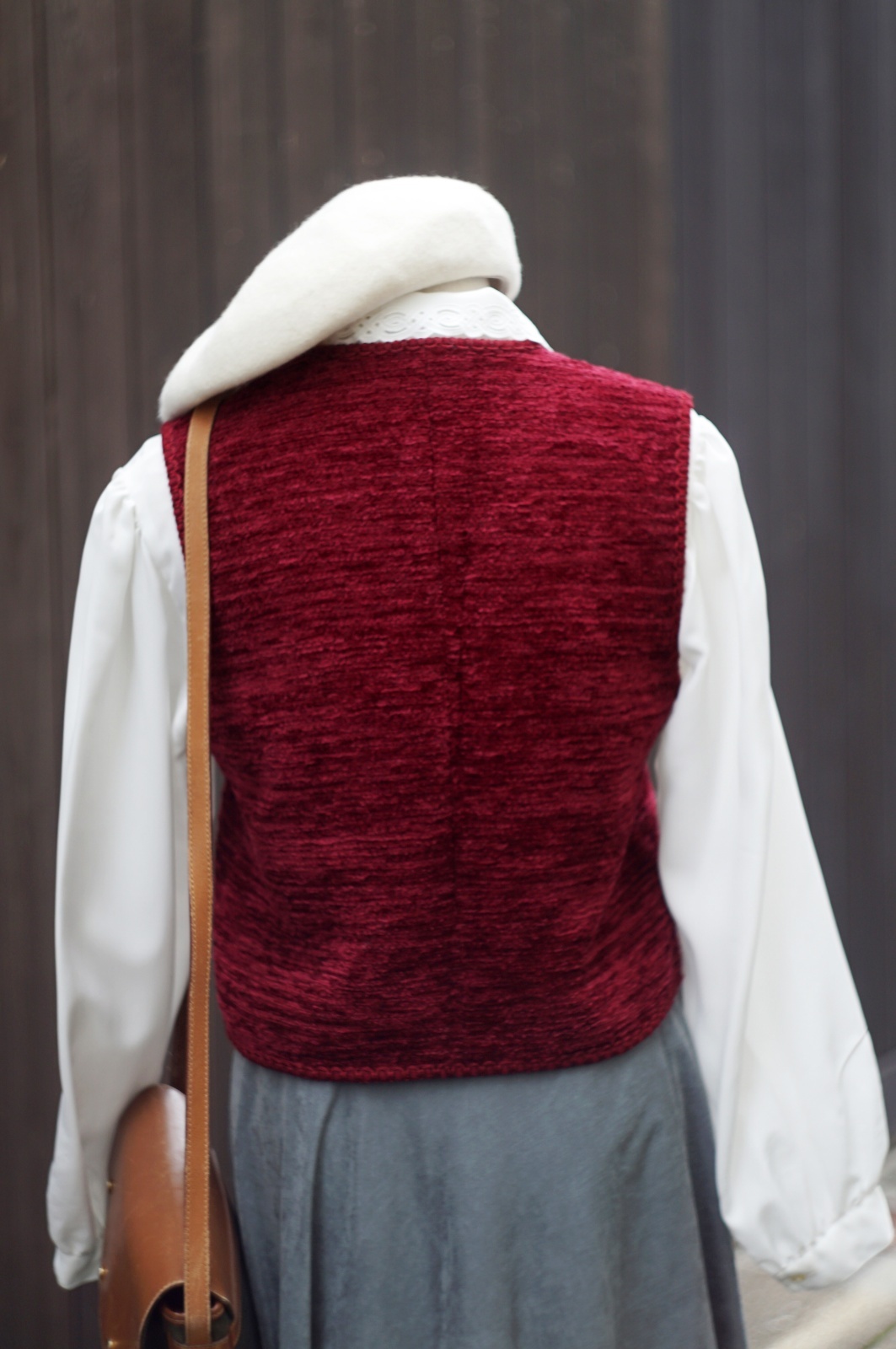 画像6: 無地 ワイン ベスト ノーカラー 前開き [20459]