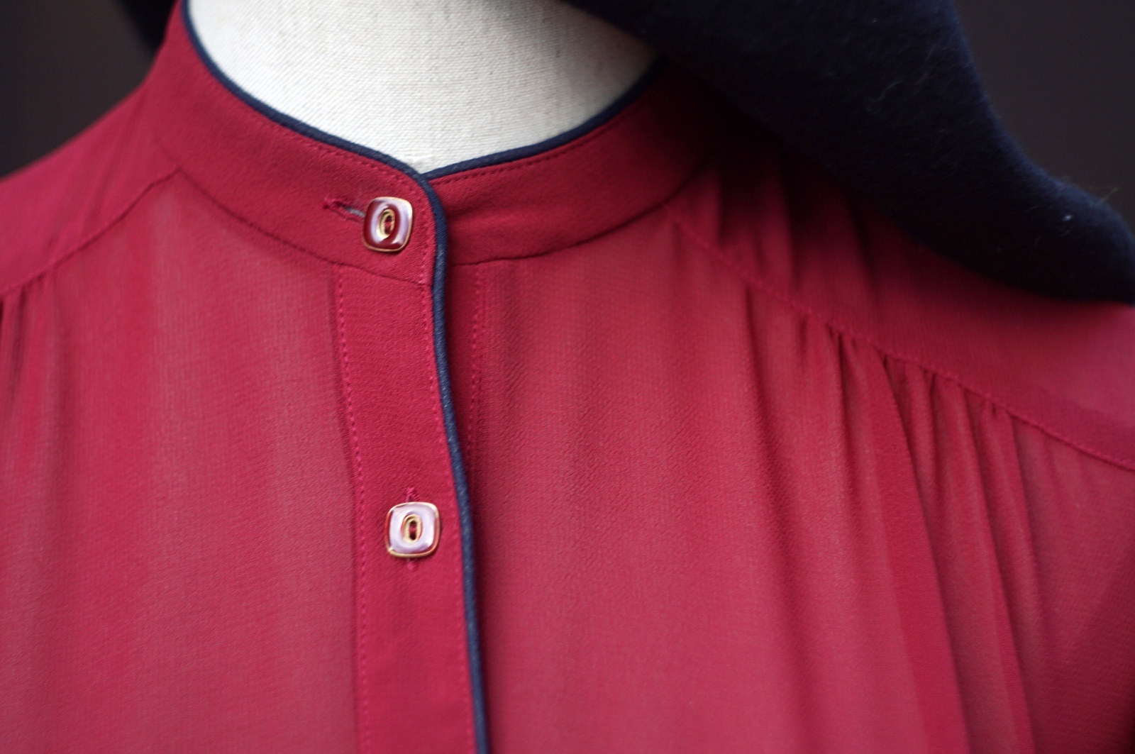 画像6: ”TOKYO STYLE” 赤系 無地 長袖 レトロワンピース スタンドカラー プリーツ[20470]