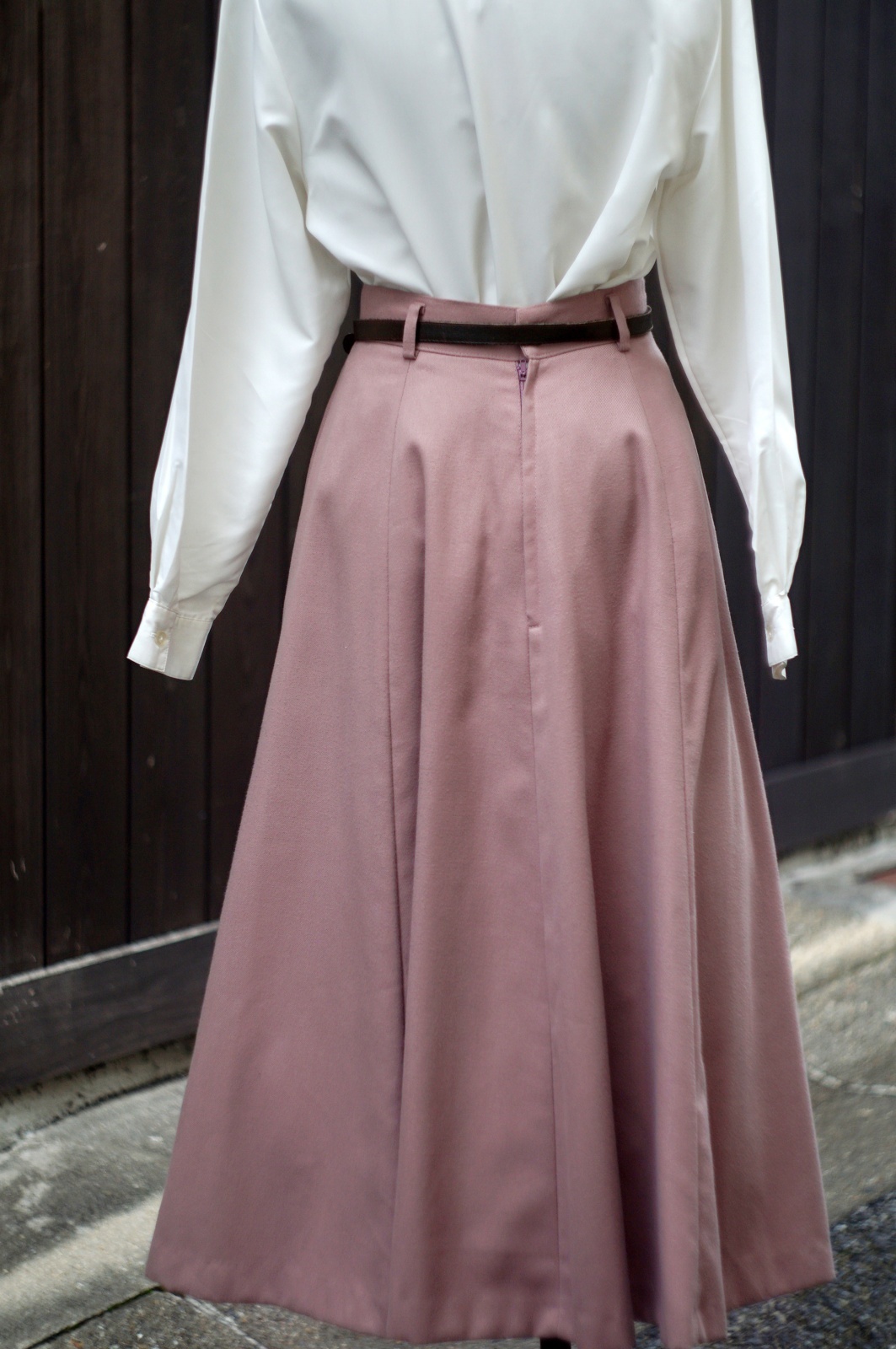 画像4: 無地 ウール混 ピンク系 スカート フレア w64cm[20490]