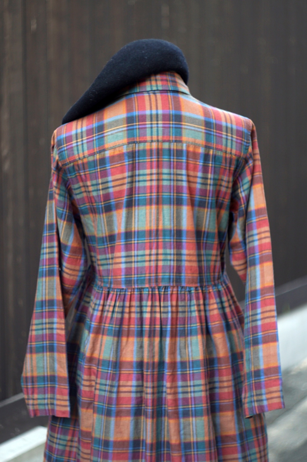 画像8: チェック柄 コットン ウール マルチカラー 長袖 レトロワンピース レギュラーカラー [20500]