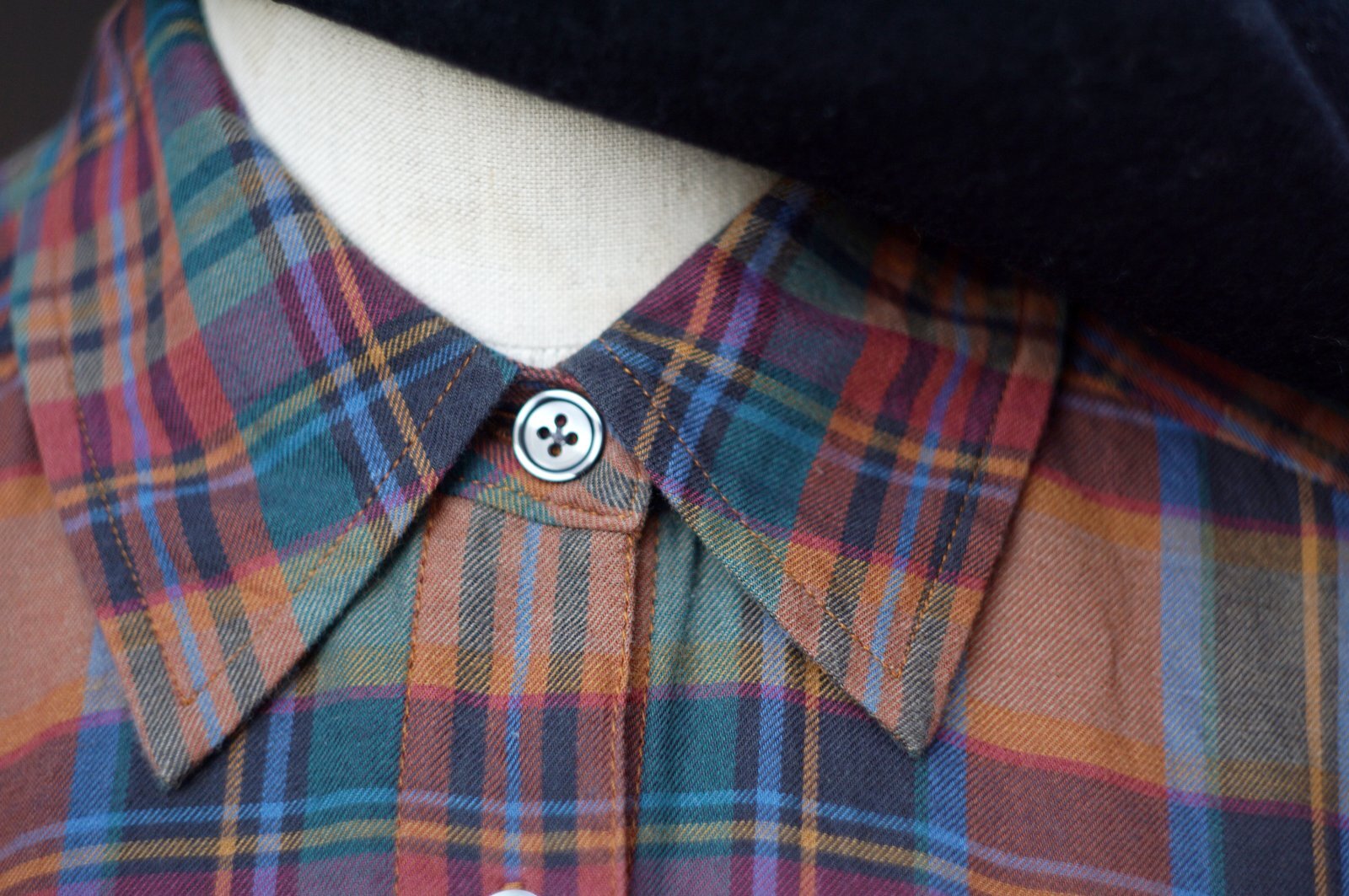 画像6: チェック柄 コットン ウール マルチカラー 長袖 レトロワンピース レギュラーカラー [20500]