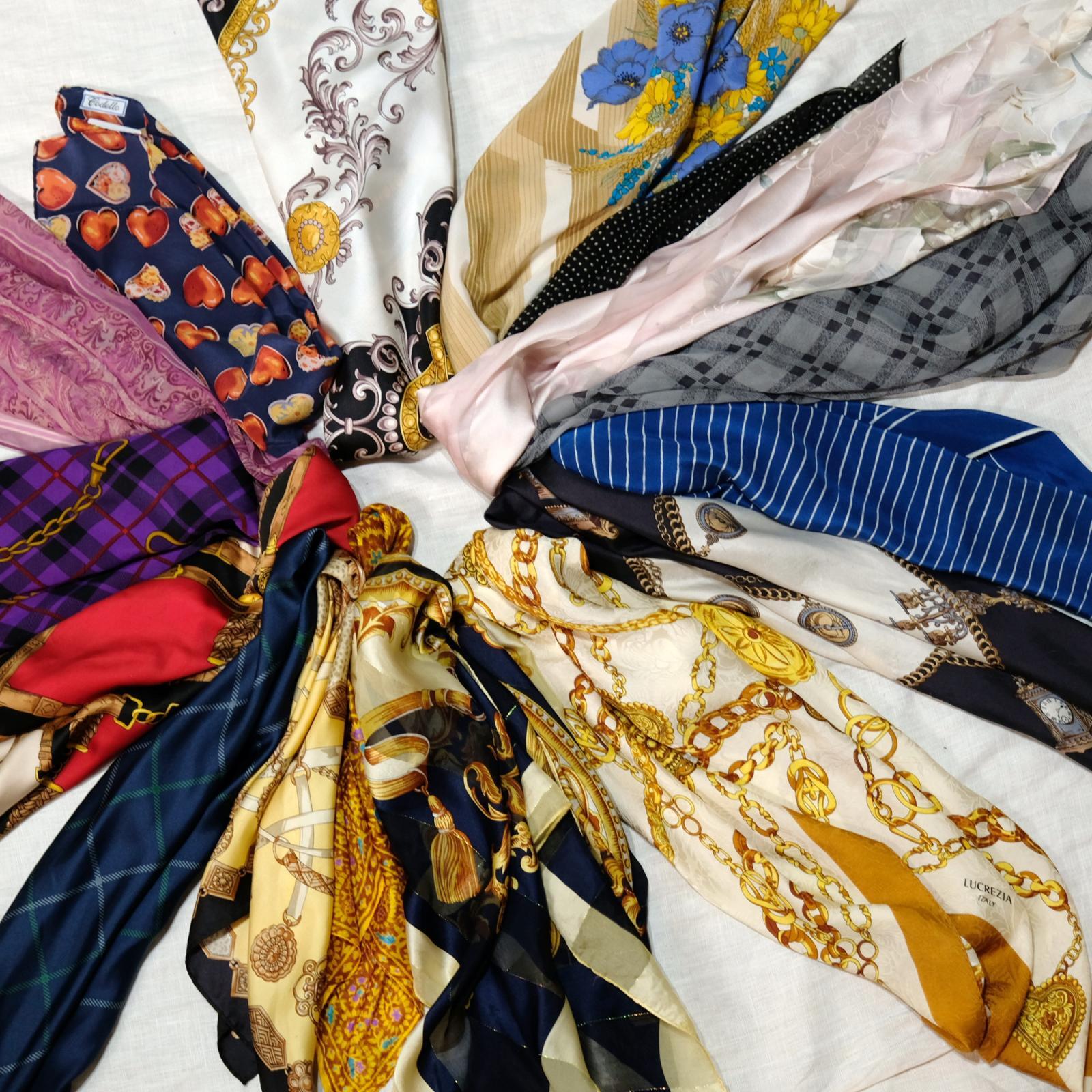 画像: ピンク系 シルク 百合柄  スカーフ 86cm×86cm[20553]