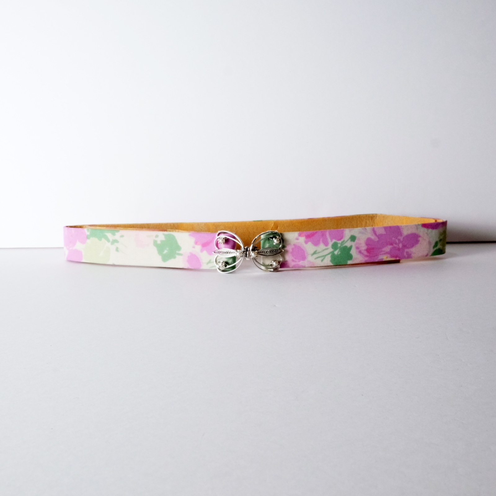 画像2: 花柄 パープル×アイボリー パール アンティークベルト[20480]