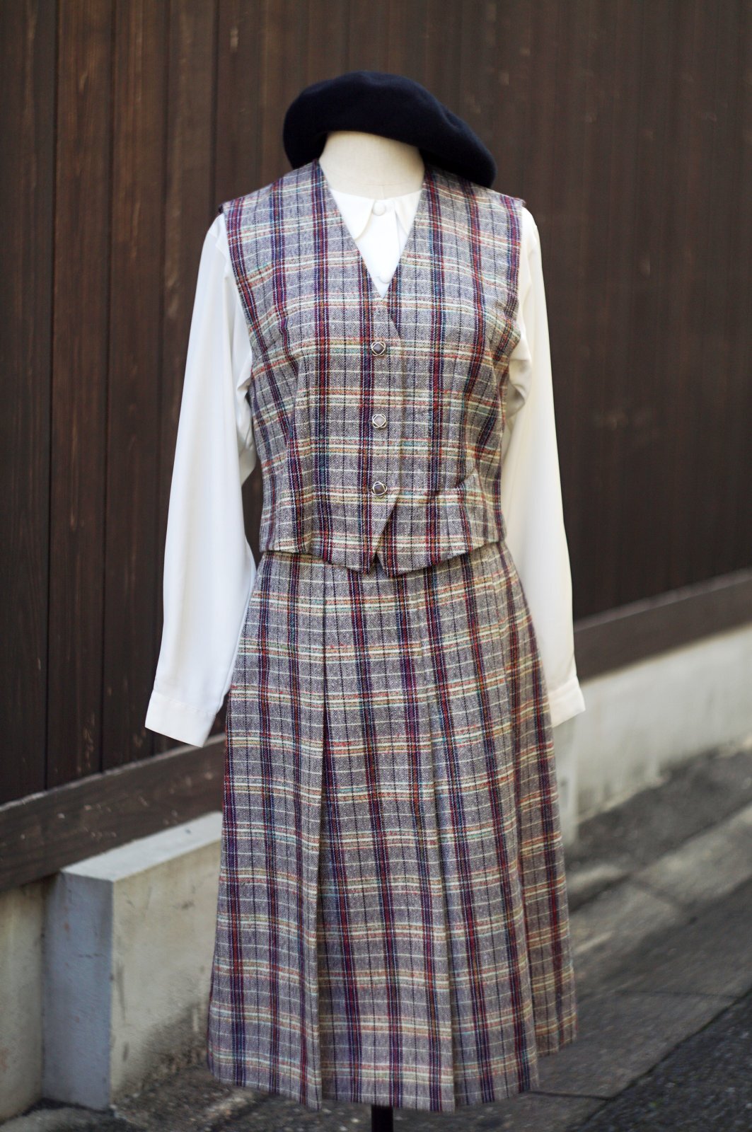 画像12: マルチカラー チェック柄 ツイード ジャケット＆ベスト&スカート スリーピース セットアップ [20503]