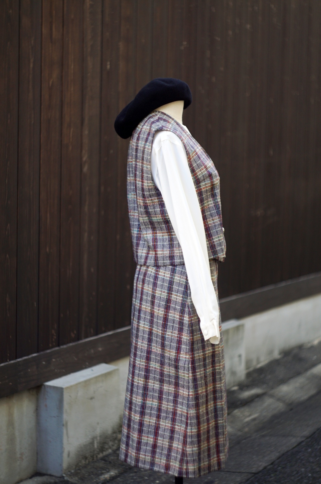 画像13: マルチカラー チェック柄 ツイード ジャケット＆ベスト&スカート スリーピース セットアップ [20503]