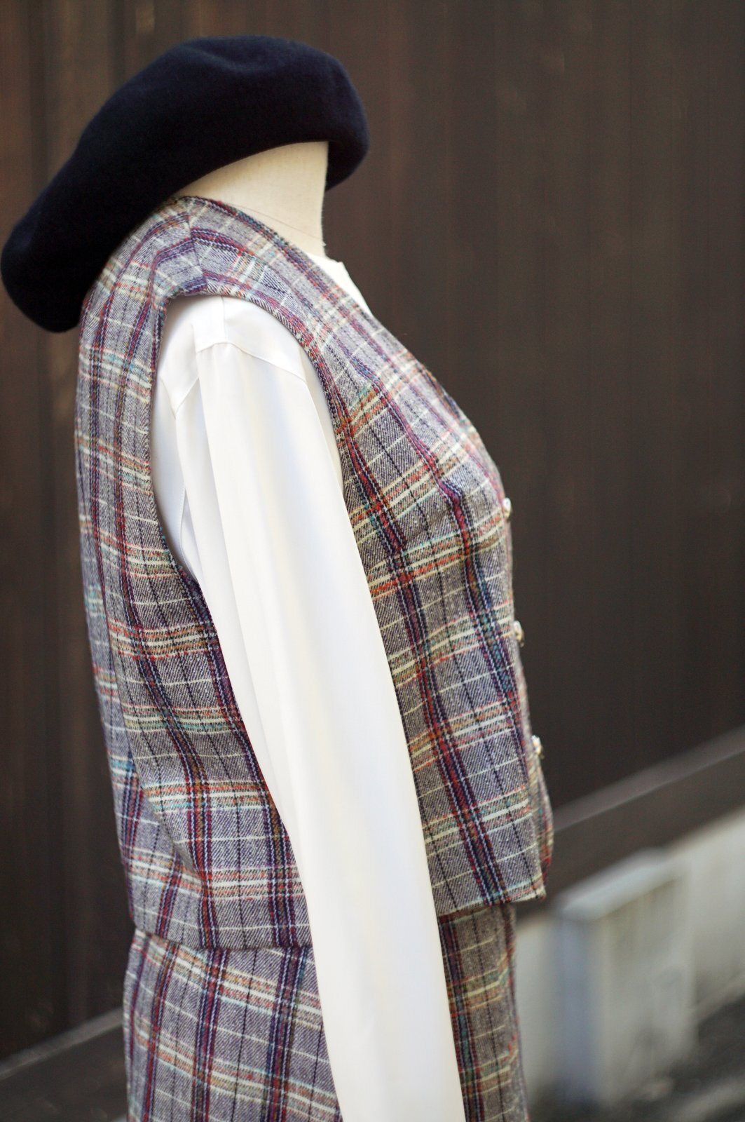 画像17: マルチカラー チェック柄 ツイード ジャケット＆ベスト&スカート スリーピース セットアップ [20503]