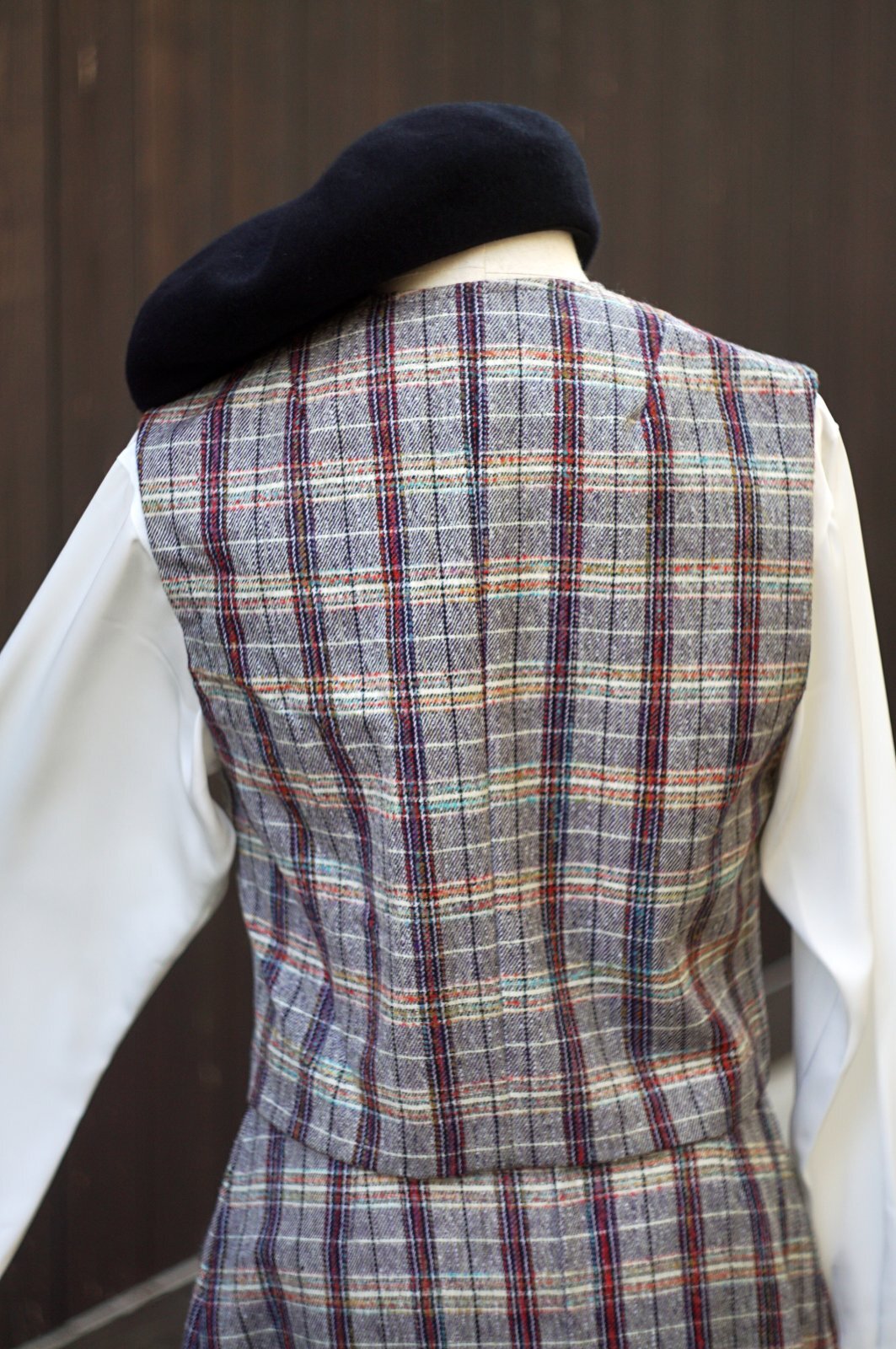 画像18: マルチカラー チェック柄 ツイード ジャケット＆ベスト&スカート スリーピース セットアップ [20503]