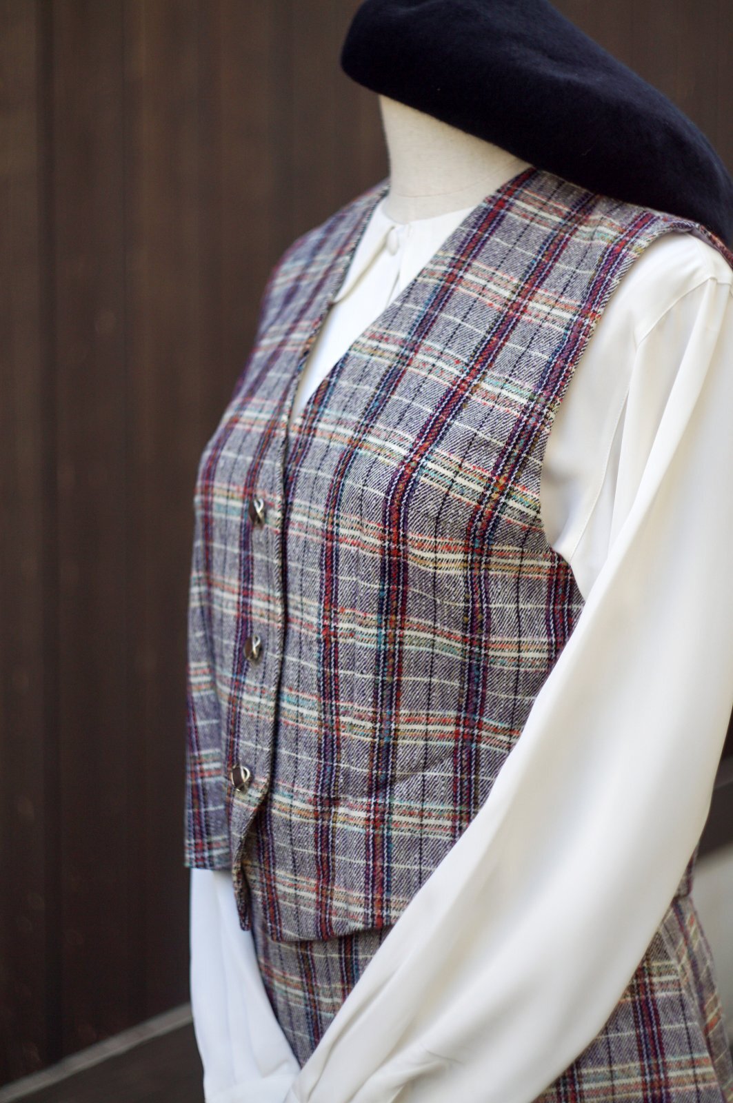 画像15: マルチカラー チェック柄 ツイード ジャケット＆ベスト&スカート スリーピース セットアップ [20503]