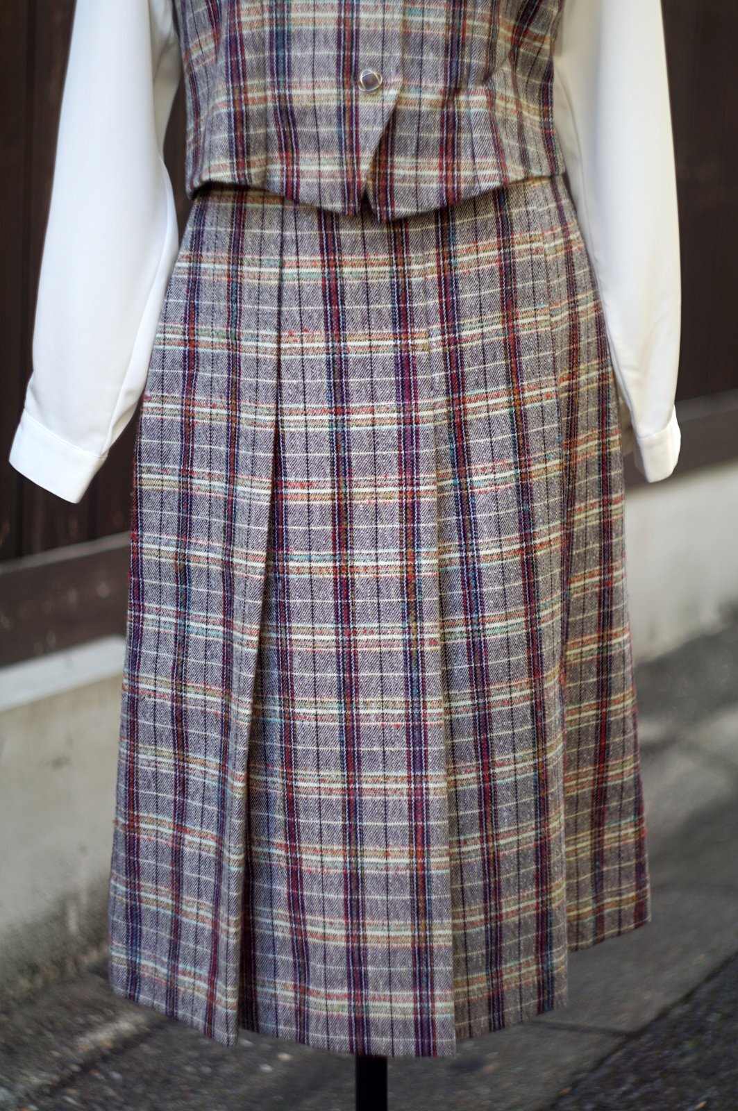 画像19: マルチカラー チェック柄 ツイード ジャケット＆ベスト&スカート スリーピース セットアップ [20503]