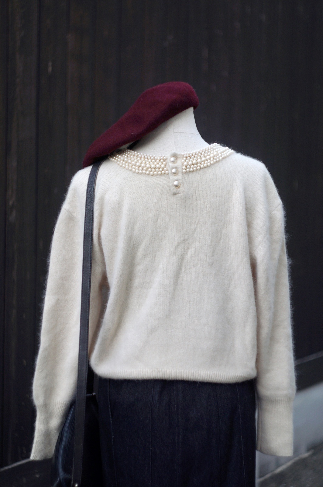 画像6: ”CORDIER” 無地 アイボリー系 ウール ニット セーター ラウンドネック パール [20506]