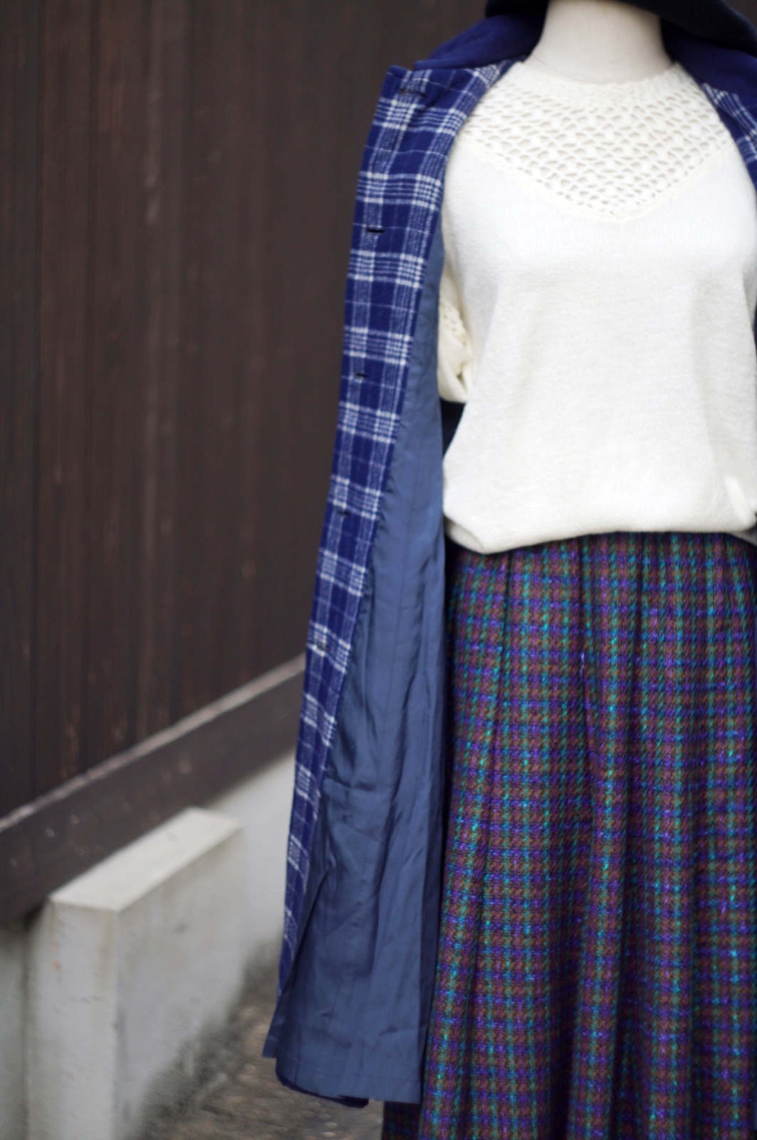 画像11: "Shalon" ネイビー 無地 ウール ステンカラーコート[20526]