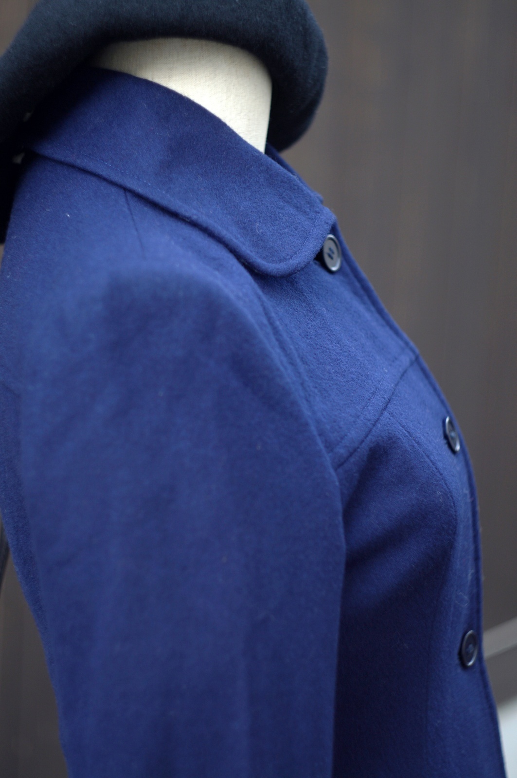 画像9: "Shalon" ネイビー 無地 ウール ステンカラーコート[20526]