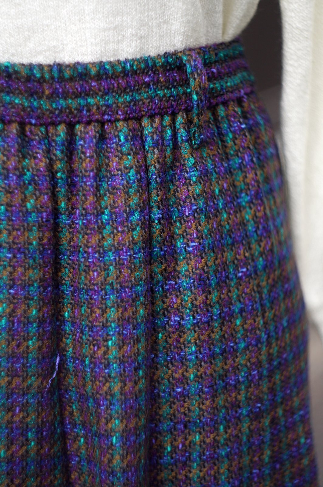 画像3: "Belle de Bos" チェック柄  ミックスカラー スカート フレア ウエストゴム w71cm[20508]