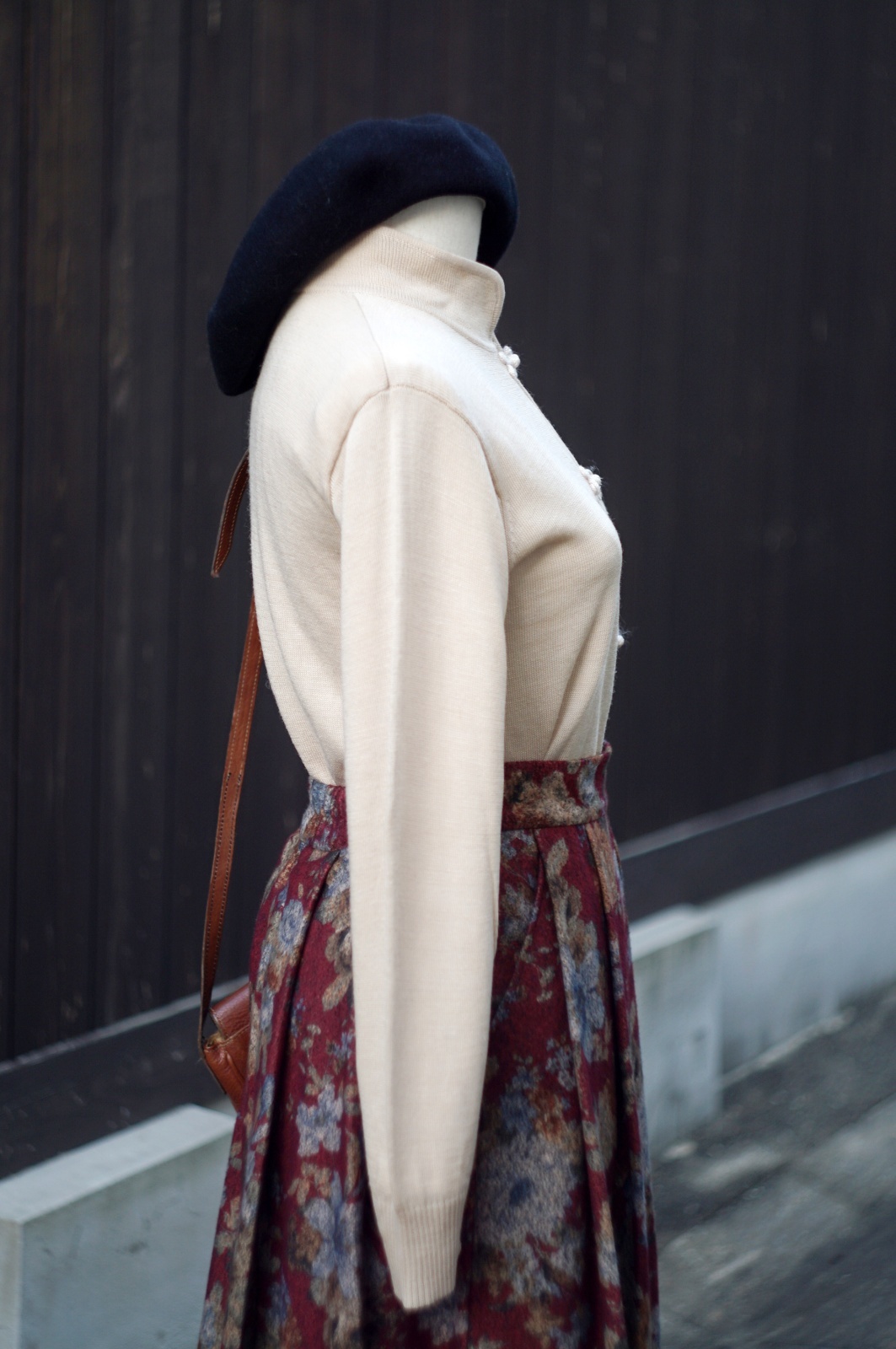 画像6: ”HAND” 無地 ベージュ ウール混 ニット カーディガン マオカラー[20524]