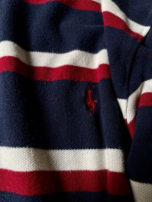 画像: "POLO by Ralph Lauren" ボーダー柄 ネイビー系 半袖 ポロシャツ [17249]