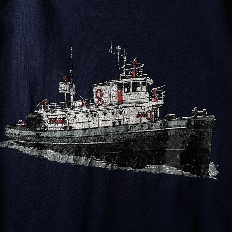 画像: 船モチーフ  ネイビー×白 半袖 プリント Tシャツ [17291]